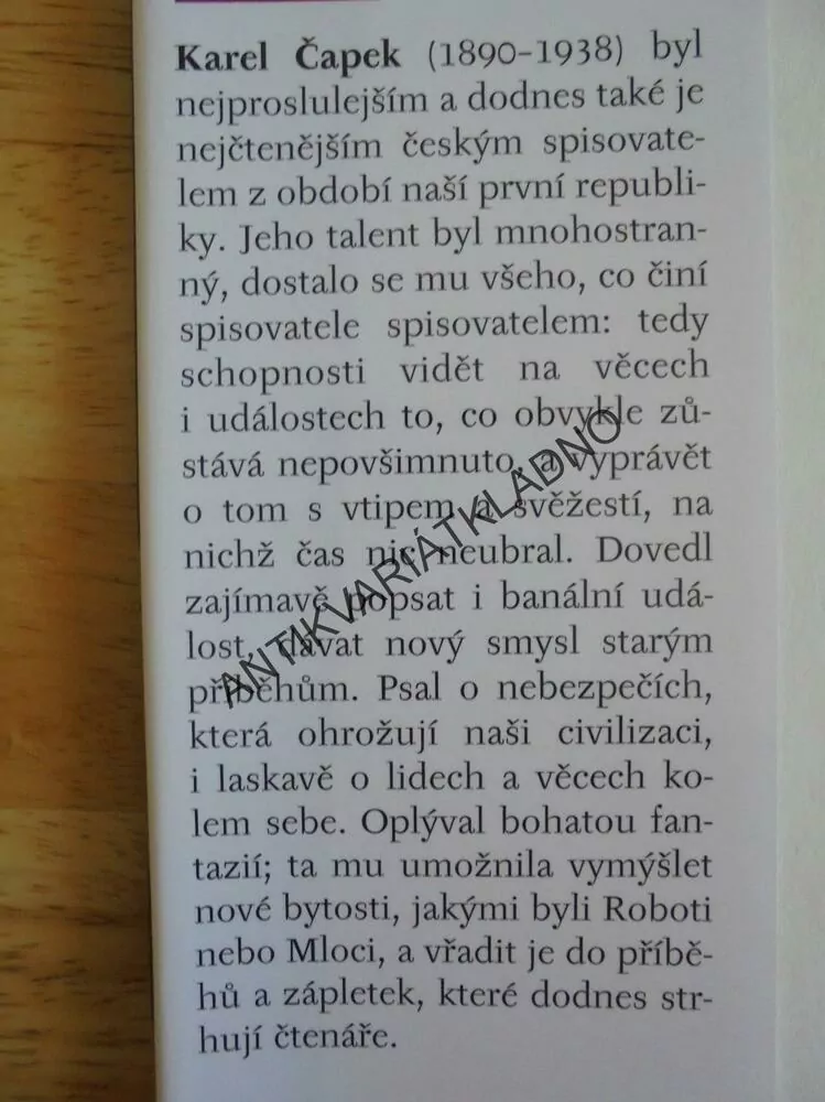 POVÍDKY Z JEDNÉ A DRUHÉ KAPSY, KAREL ČAPEK, **an