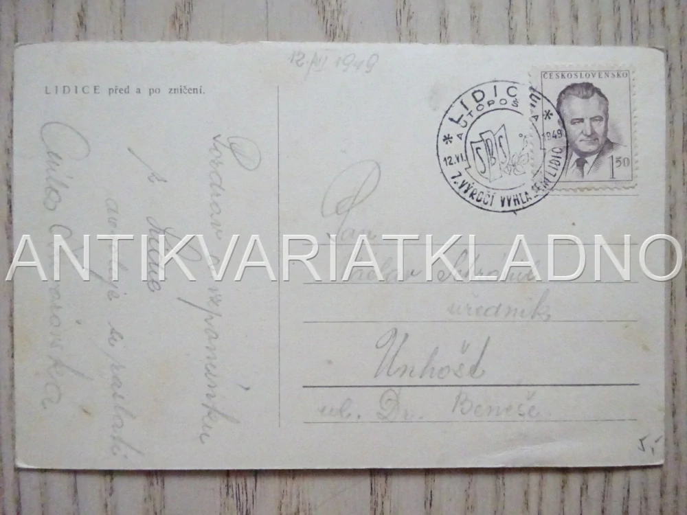 LIDICE PŘED A PO ZNIČENÍ, VÝROČNÍ RAZÍTKO, OKRES KLADNO, POHLEDNICE 440