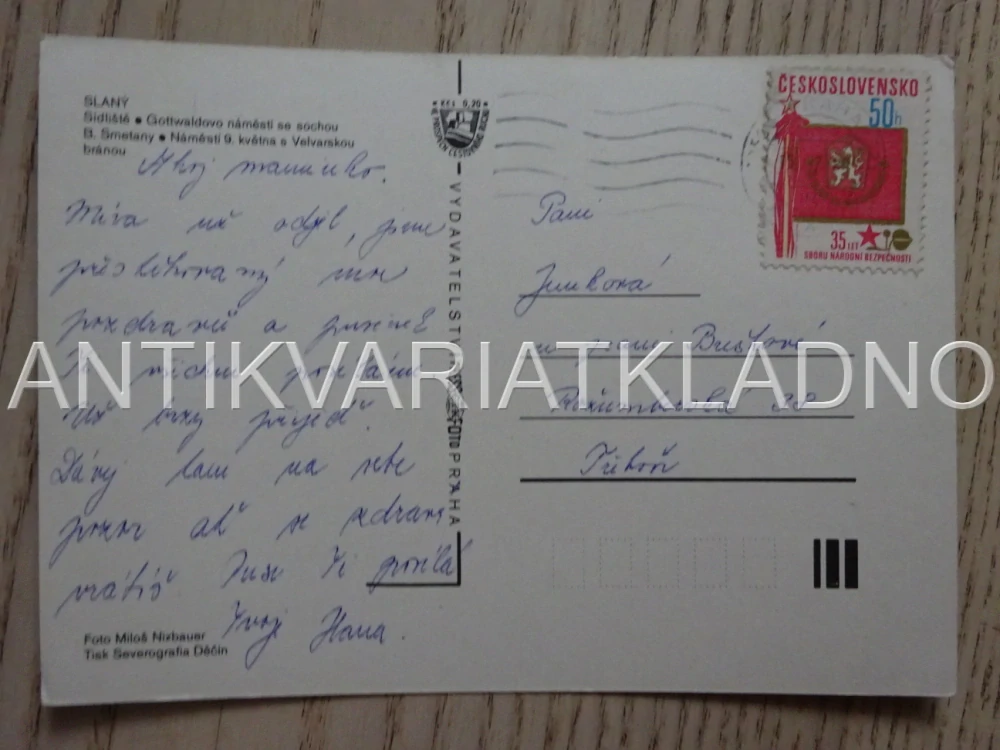 SLANÝ, SÍDLIŠTĚ, GOTTWALDVO NÁMĚSTÍ SE SOCHOU B. SMETANY, OKRES KLADNO, POHLEDNICE 498