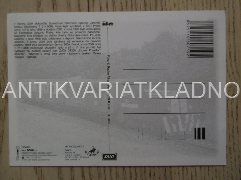 LOKOMOTIVA T 211.0066, ŽELEZNICE, JAROMĚŘ-NÁCHOD, POHLEDNICE 700