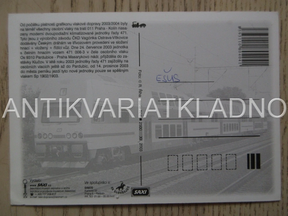OSOBNÍ VLAK, ČESKÉ DRÁHY, TRAŤ 011 PRAHA-KOLÍN, ŽELEZNICE, POHLEDNICE 704