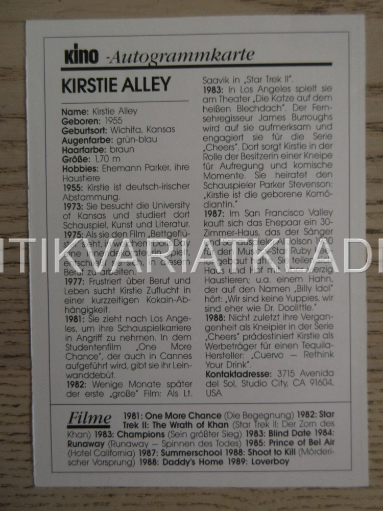 ALLEY KIRSTIE, KARTIČKA KINO