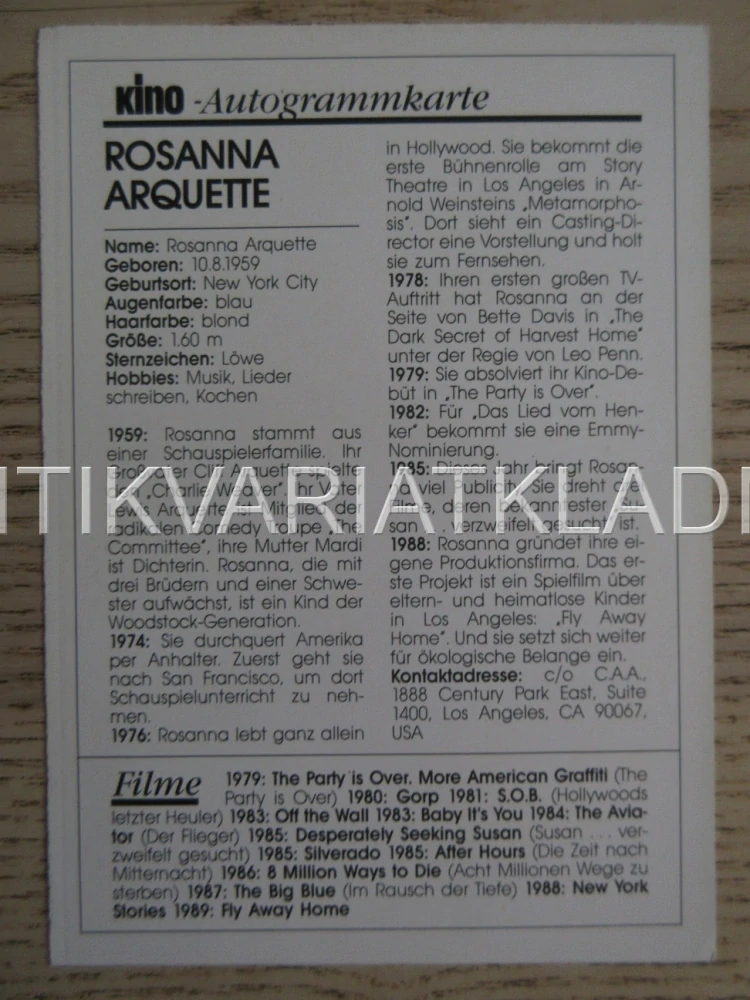 ARQUETTE ROSANNA, KARTIČKA KINO