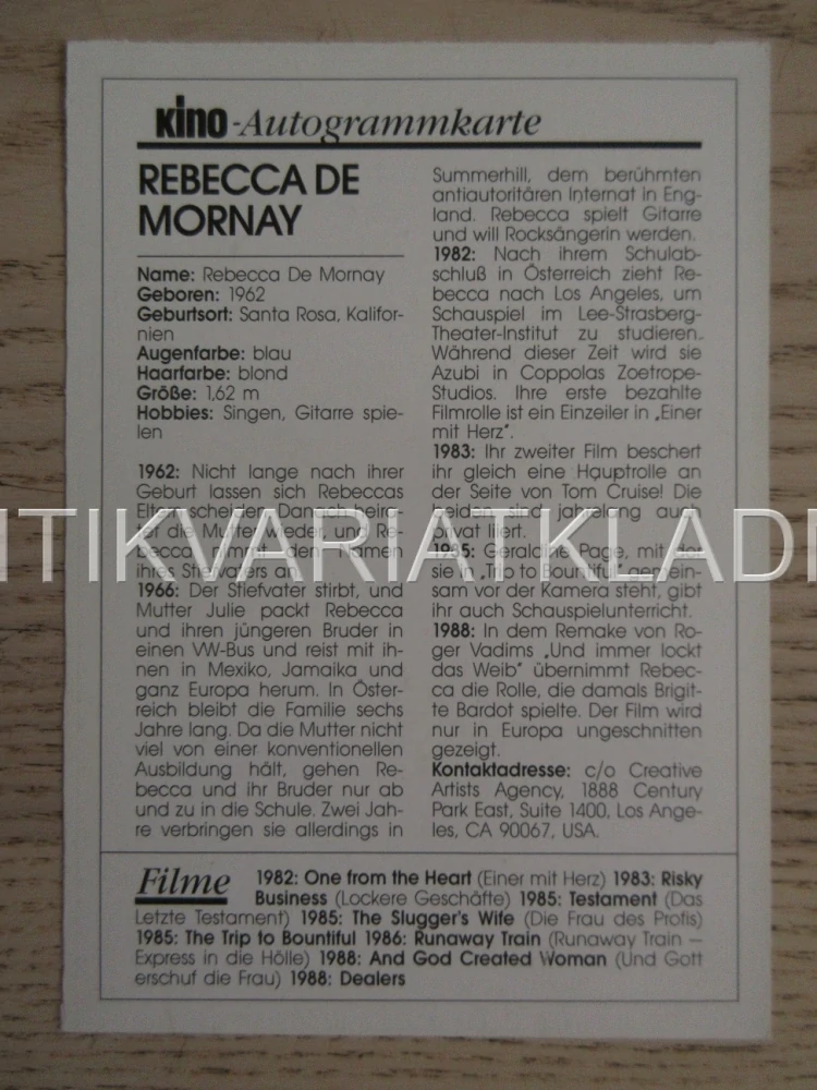 DE MORNAY REBECCA , KARTIČKA KINO