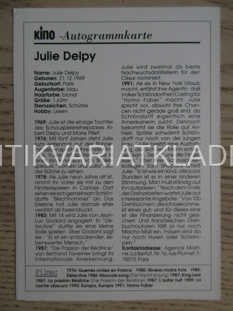 DELPY JULIE, KARTIČKA KINO