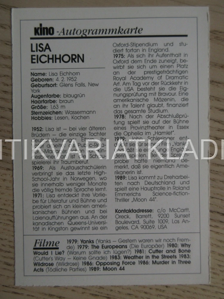 EICHHORN LISA, KARTIČKA KINO