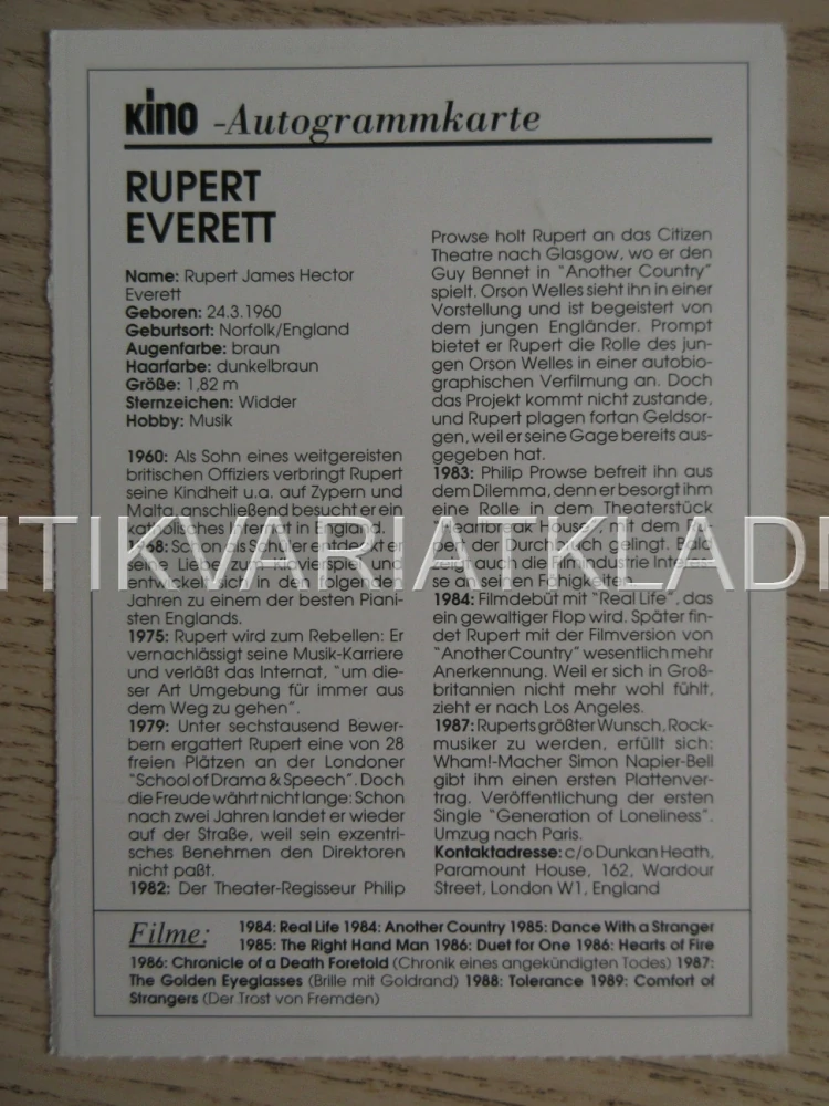 EVERETT RUPERT, KARTIČKA KINO