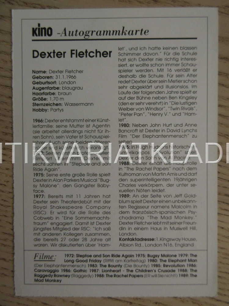 FLETCHER DEXTER, KARTIČKA KINO