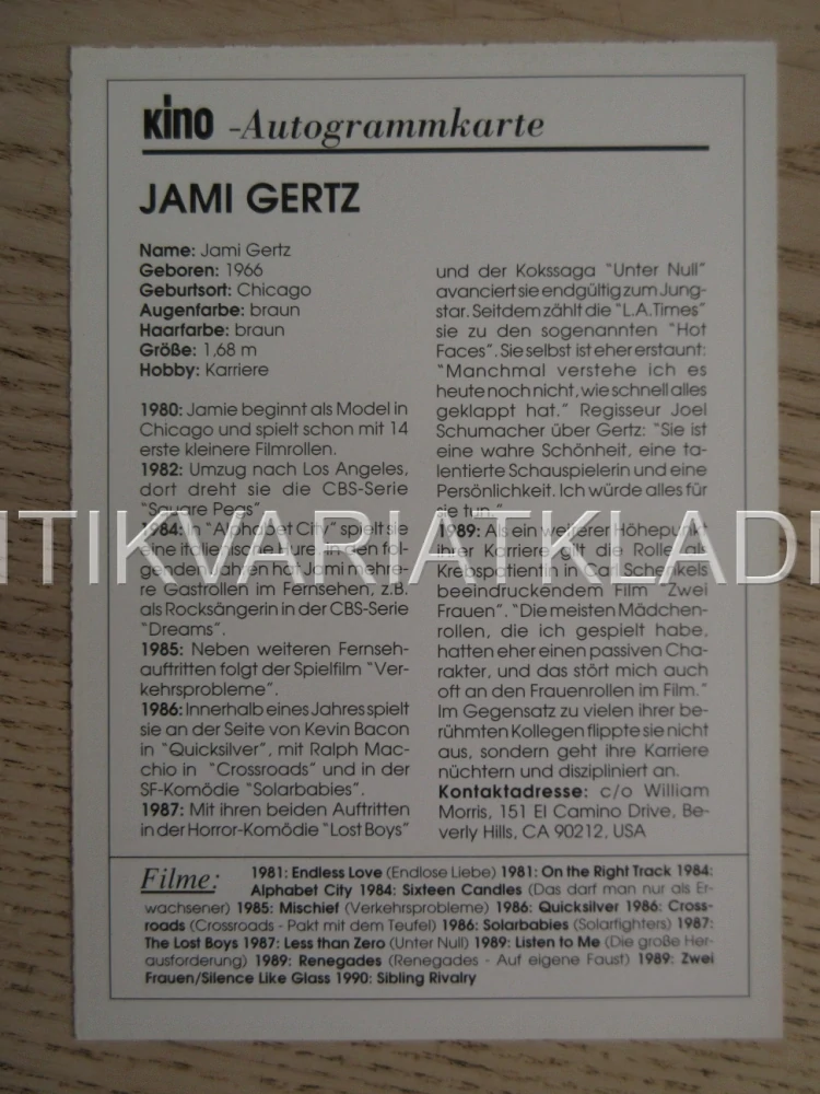 GERTZ JAMI, KARTIČKA KINO