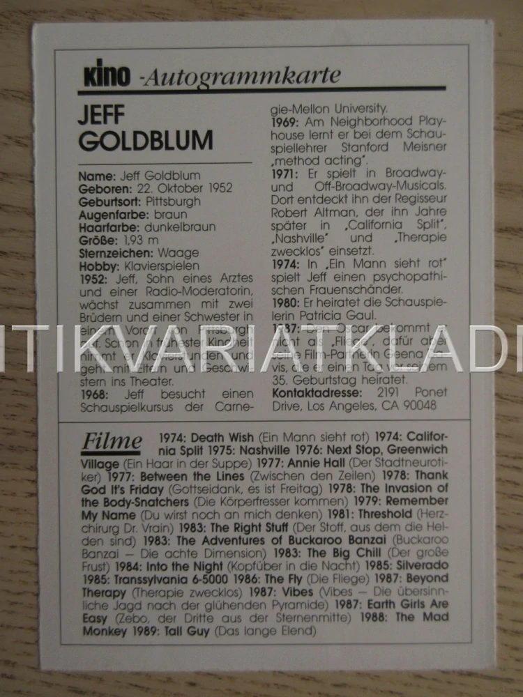GOLDBLUM JEFF, KARTIČKA KINO