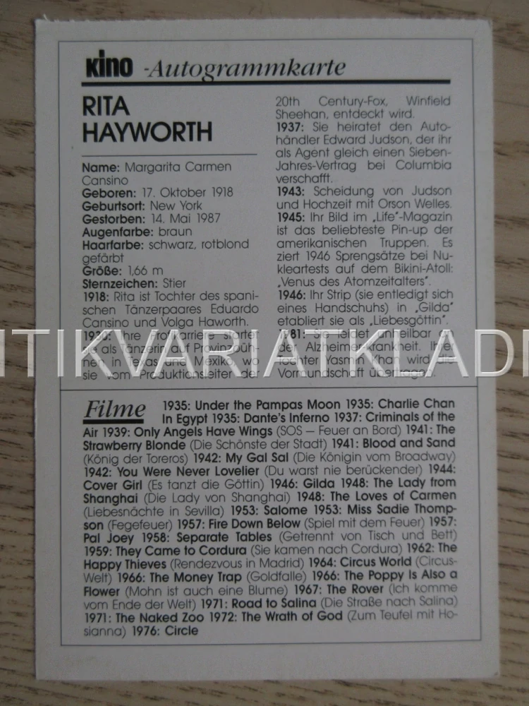 HAYWORTH RITA, KARTIČKA KINO