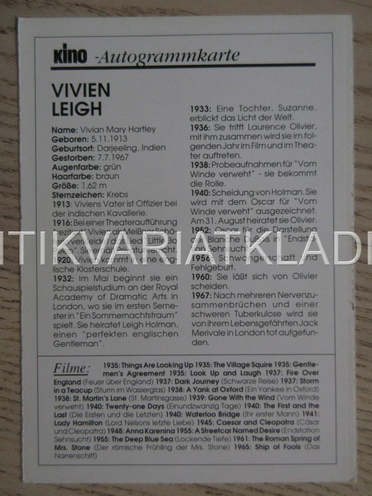 LEIGH VIVIEN, KARTIČKA KINO