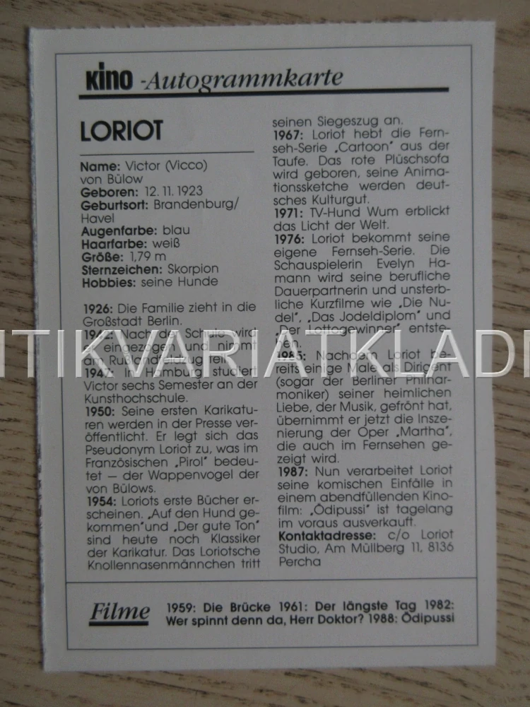 LORIOT, KARTIČKA KINO