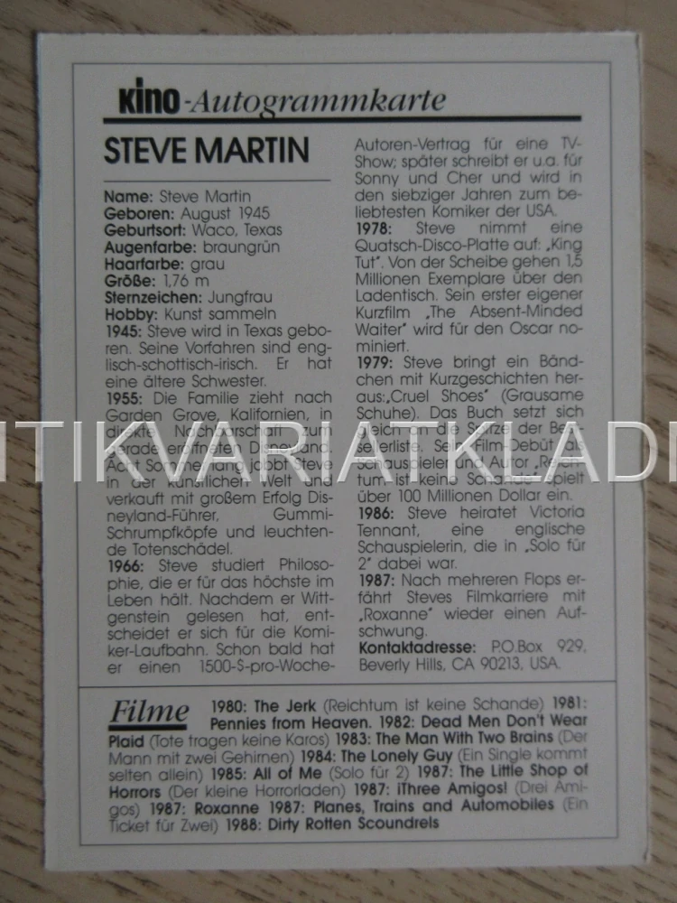 MARTIN STEVE, KARTIČKA KINO