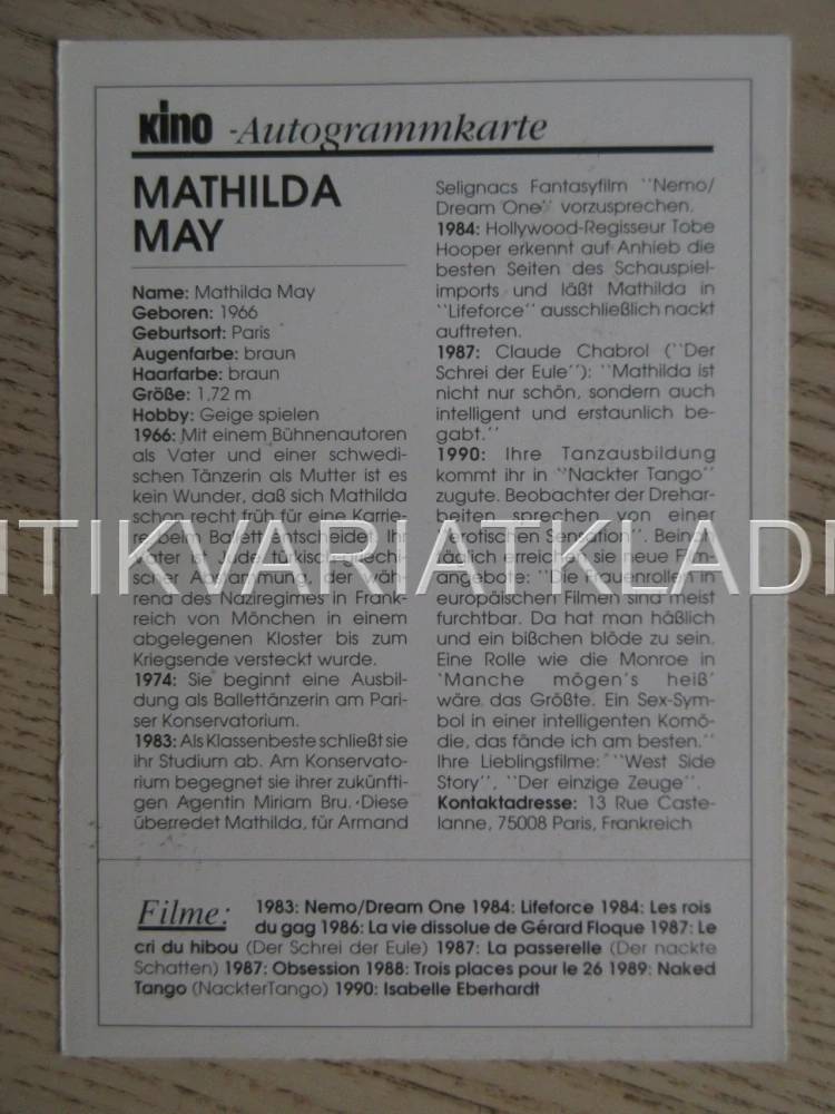 MAY MATHILDA, KARTIČKA KINO