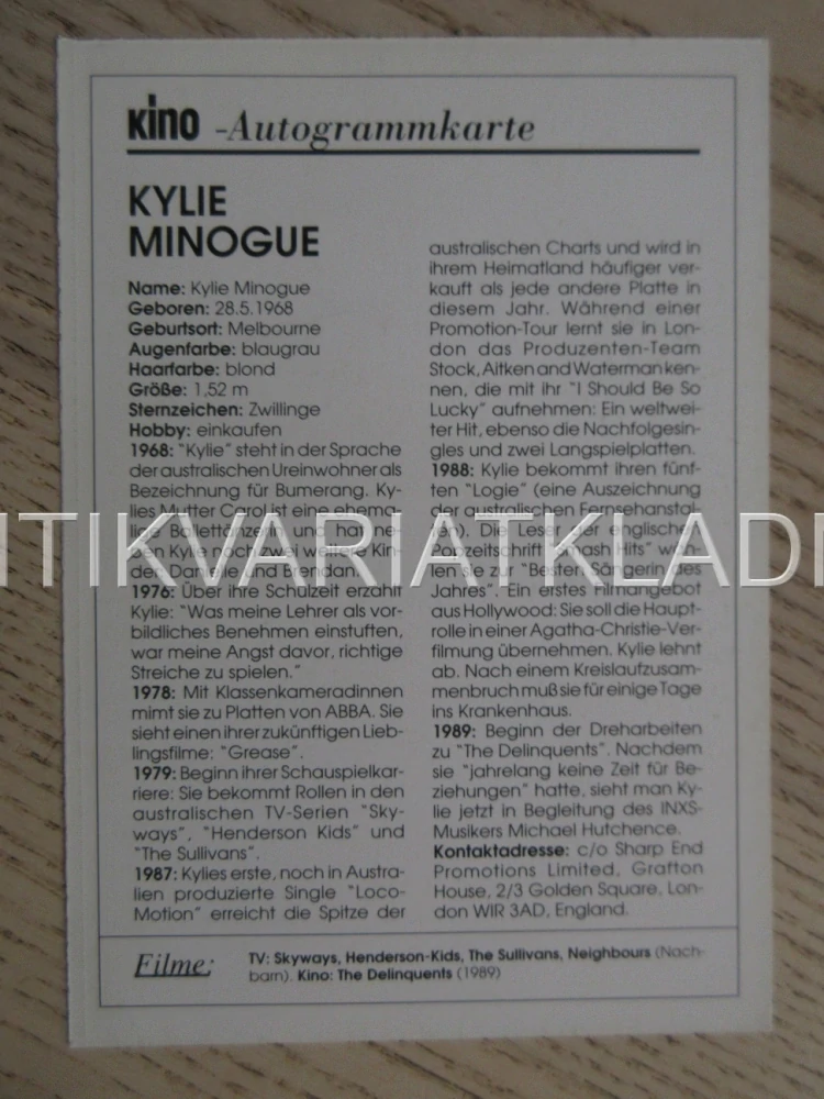 MINOGUE KYLIE, KARTIČKA KINO