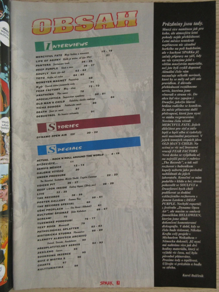 ROCKOVÝ MAGAZÍN SPARK, Č. 7/98, PLAKÁT GAMMA RAY, **an