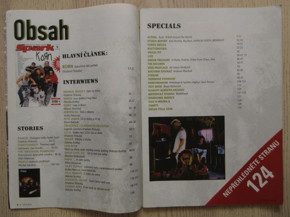 ROCKOVÝ MAGAZÍN SPARK, Č. 9/98, PLAKÁT FAITH NO MORE, BLACK SABBATH, **an