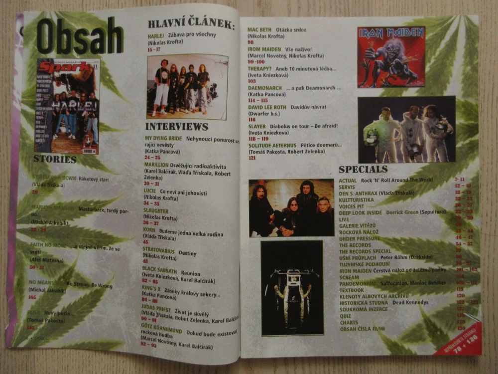 ROCKOVÝ MAGAZÍN SPARK, Č. 11/98, PLAKÁT THE OFFSPRING, ALEŠ BRICHTA, **an