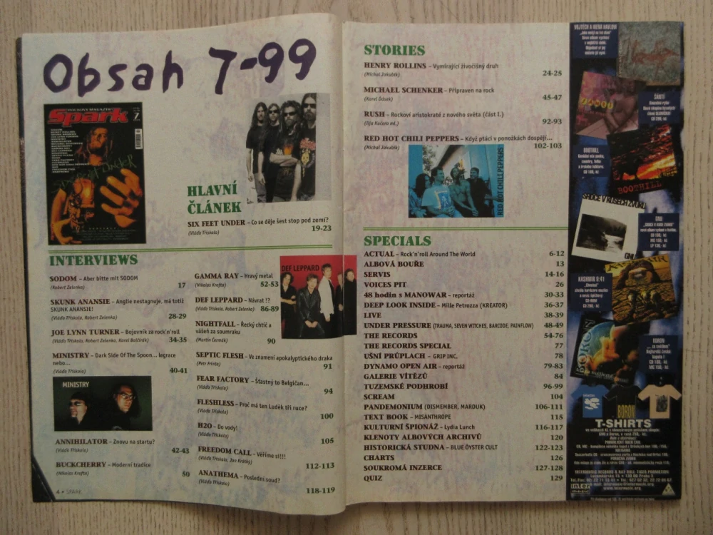 ROCKOVÝ MAGAZÍN SPARK, Č. 7/99, PLAKÁT KABÁT,  DOG EAT DOG, **an