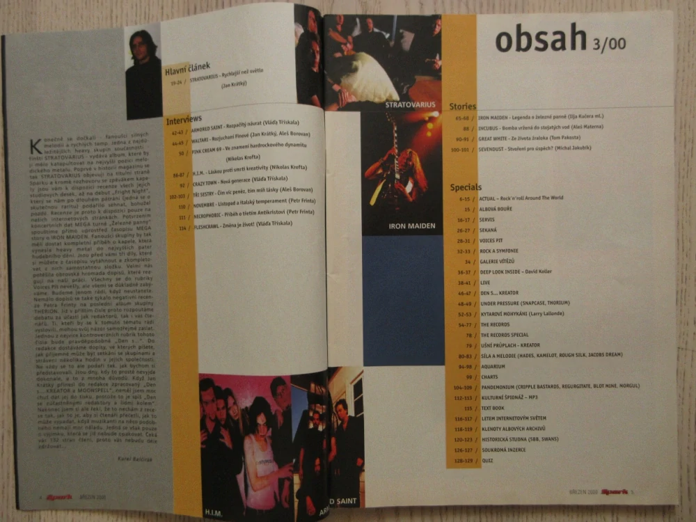 ROCKOVÝ MAGAZÍN SPARK, Č. 3/2000, PLAKÁT THERION, JOE SATRIANI, **an