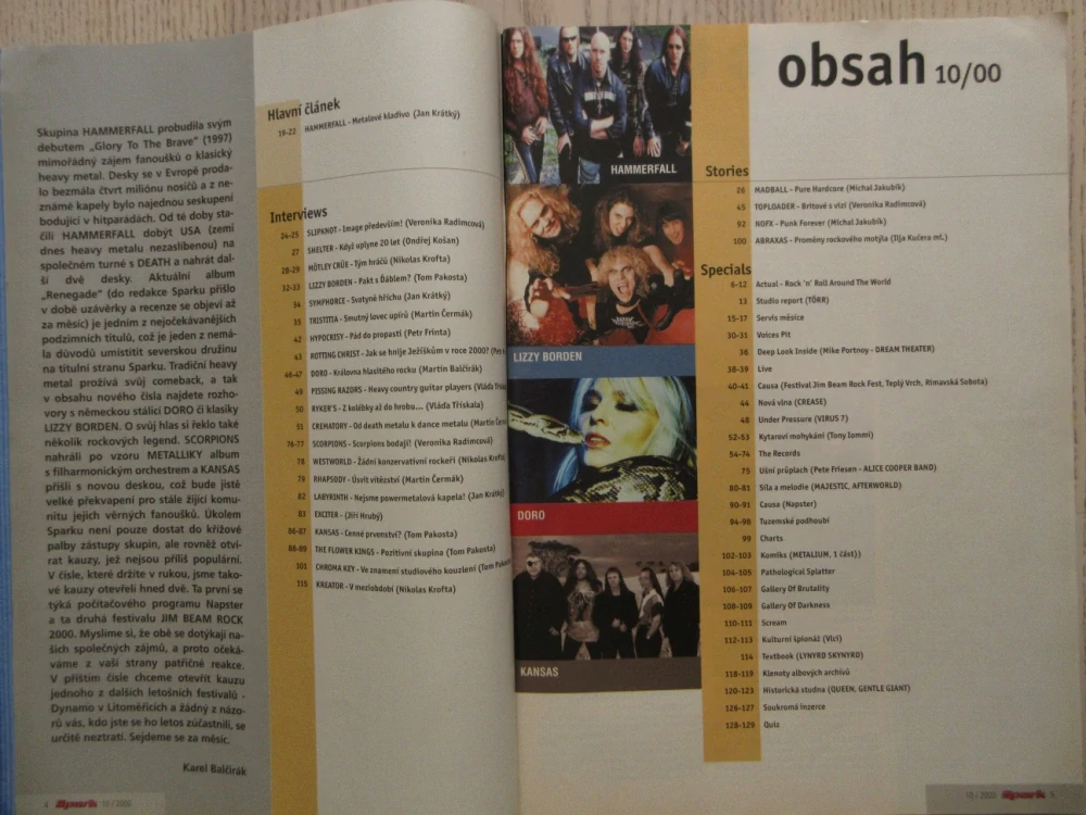 ROCKOVÝ MAGAZÍN SPARK, Č. 10/2000, PLAKÁT GREEN DAY, HATTRICK, **an