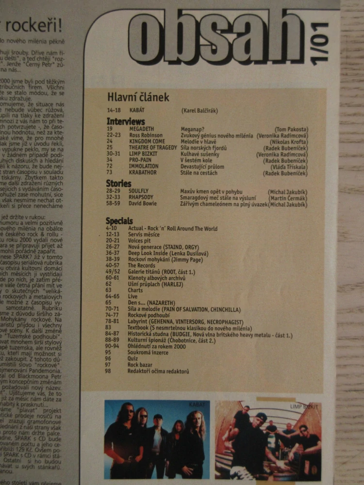 ROCKOVÝ MAGAZÍN SPARK, Č. 1/2001, PLAKÁT RAGE AGAINTS THE MACHINE, **an