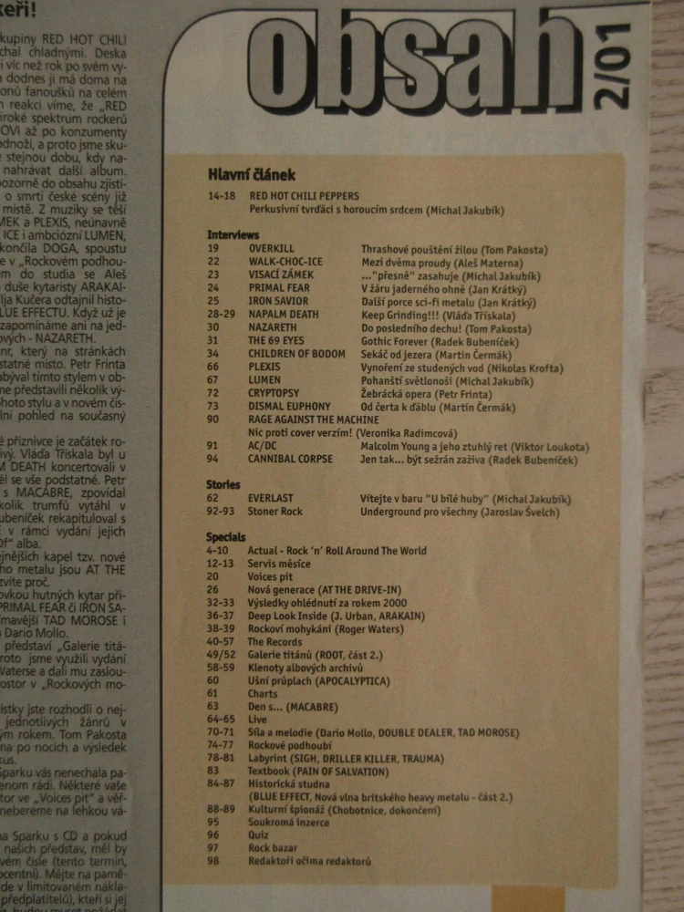 ROCKOVÝ MAGAZÍN SPARK, Č. 2/2001, PLAKÁT CHILDREN OF BODOM, **an