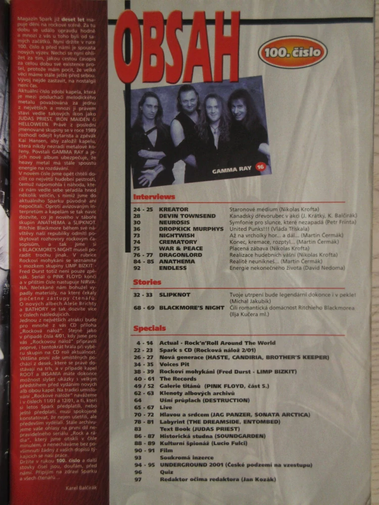 ROCKOVÝ MAGAZÍN SPARK, Č. 10/2001, PLAKÁT ROOT, **an