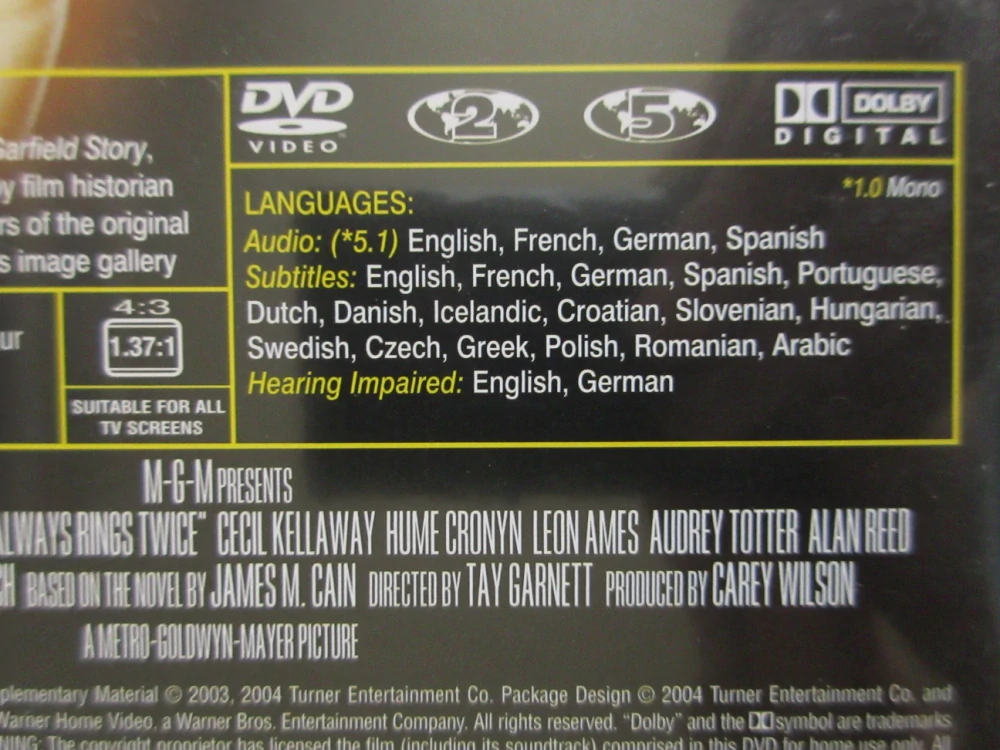 POŠŤÁK VŽDY ZVONÍ DVAKRÁT, L. TURNER, J. GARFIELD, DVD FILM