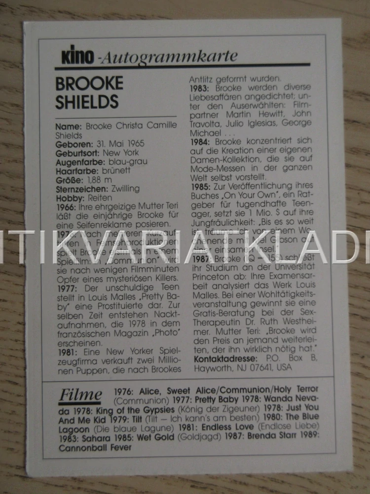 SHIELDS BROOKE, KARTIČKA KINO