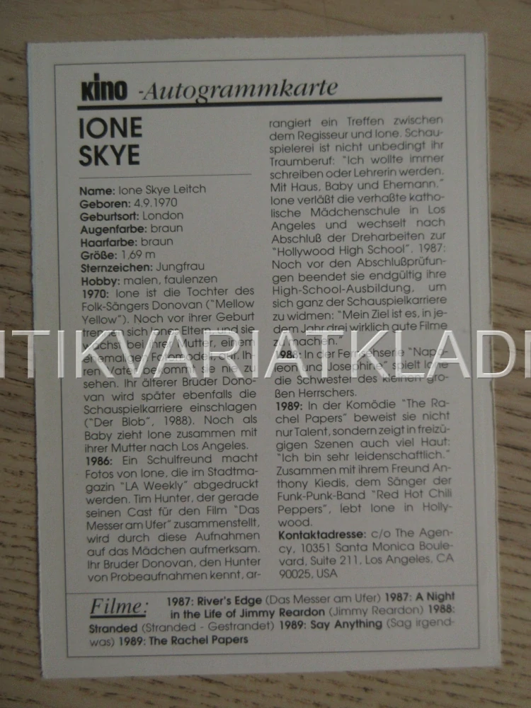 SKYE IONE, KARTIČKA KINO