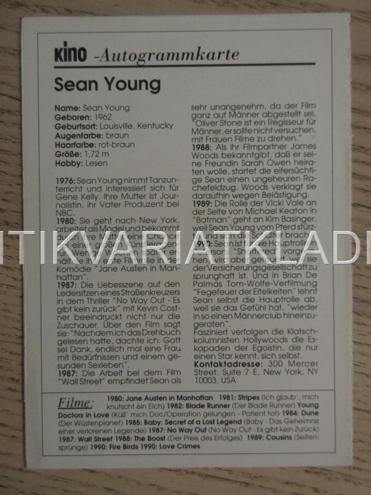 YOUNG SEAN, KARTIČKA KINO