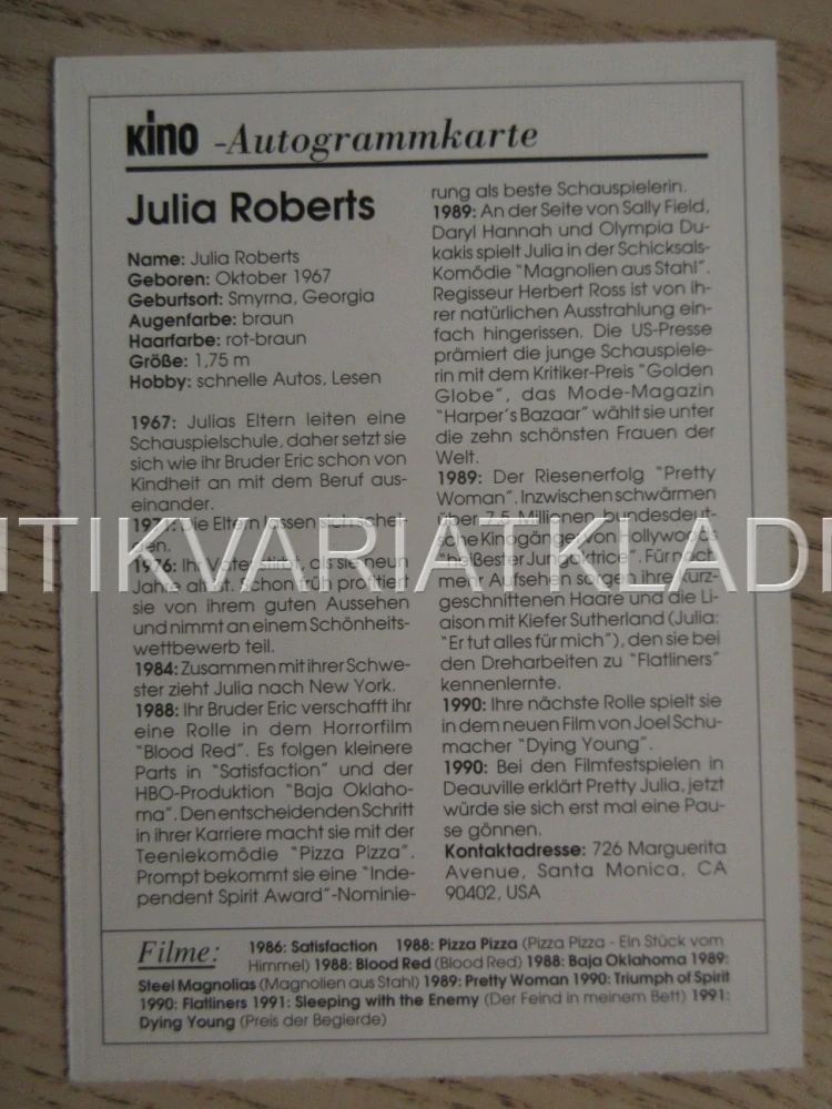 ROBERTS JULIA, KARTIČKA KINO
