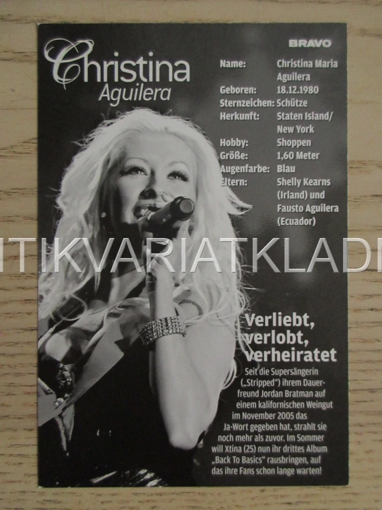 AGUILERA CHRISTINA, KARTIČKA BRAVO
