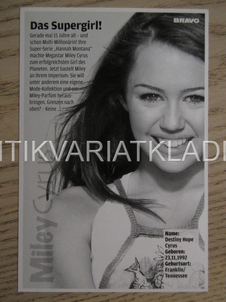 AUTOGRAM CYRUS MILEY, KARTIČKA BRAVO