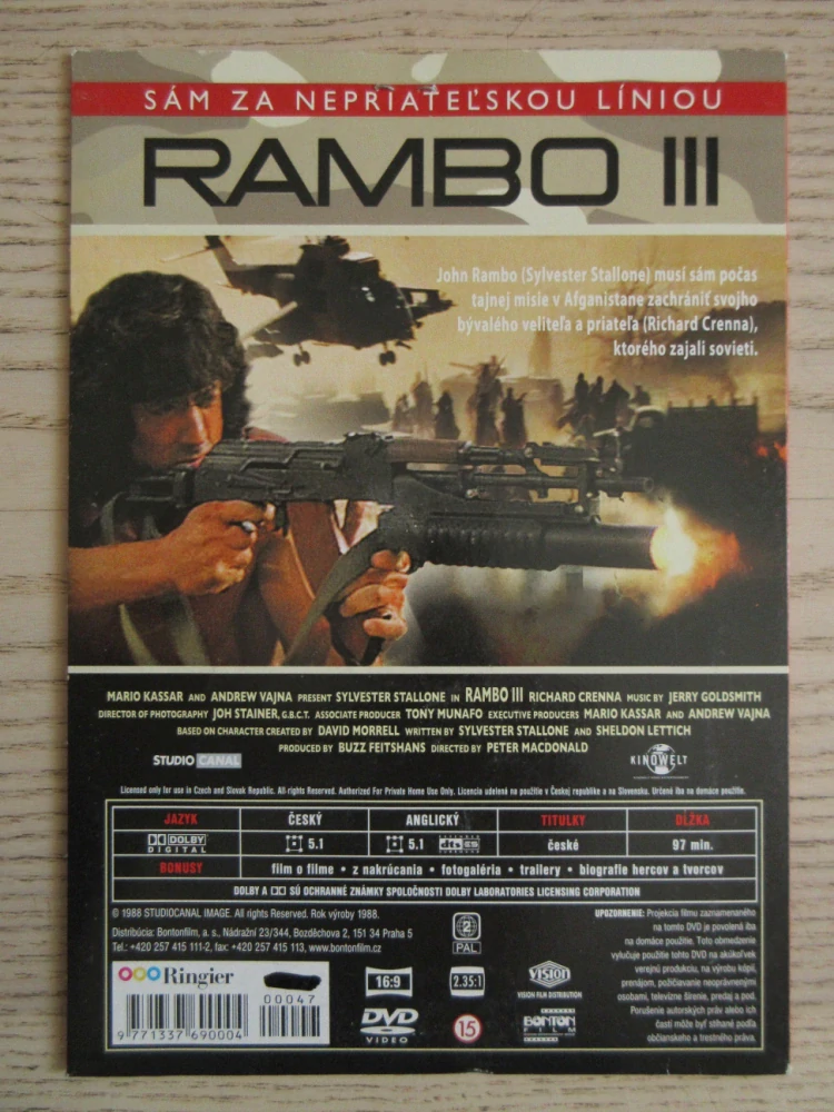 RAMBO 3., STALLONE, ČESKÁ VERZE, DVD FILM
