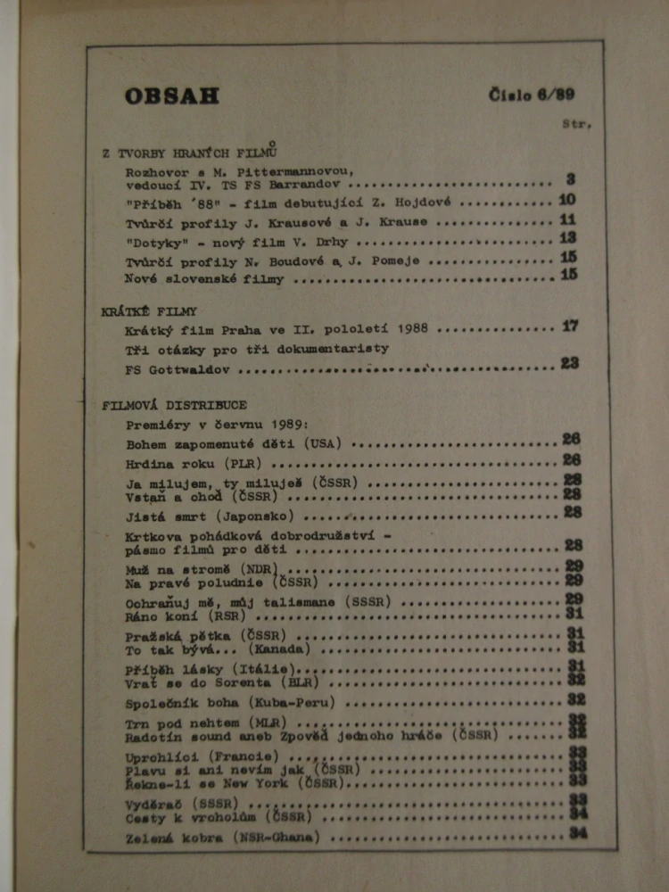 ZPRAVODAJ ČESKOSLOVENSKÉHO FILMU, Č. 6/1989, **an