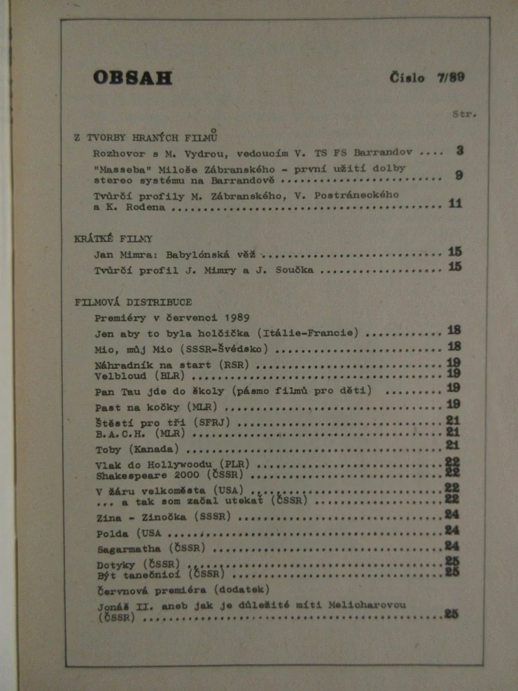 ZPRAVODAJ ČESKOSLOVENSKÉHO FILMU, Č. 7/1989, **an