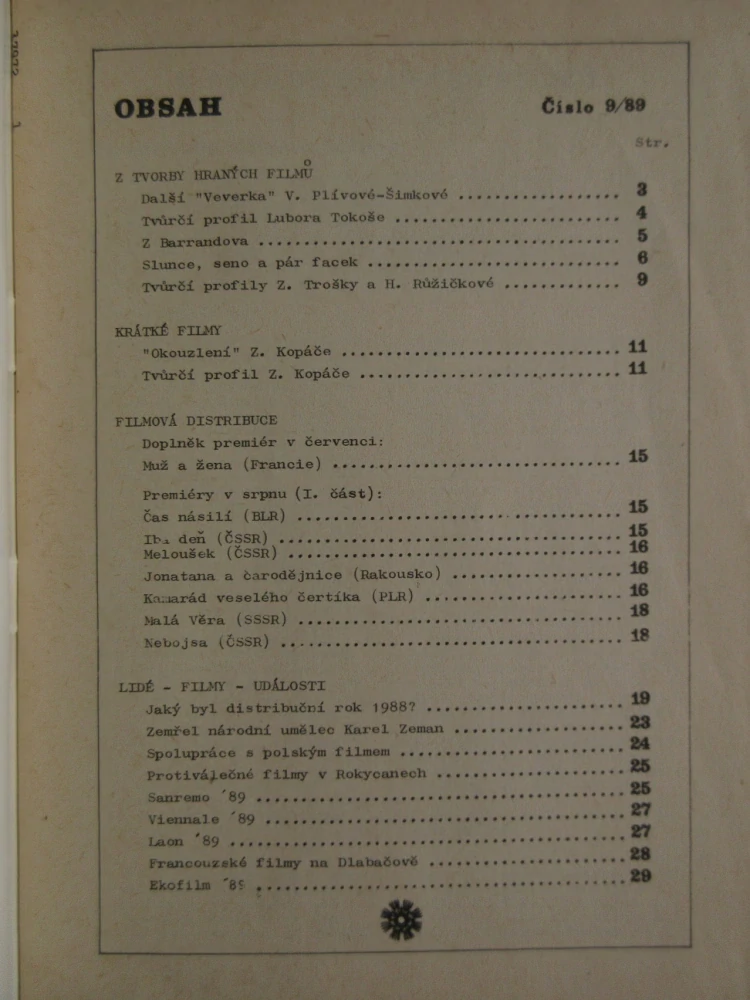 ZPRAVODAJ ČESKOSLOVENSKÉHO FILMU, Č. 9/1989, **an