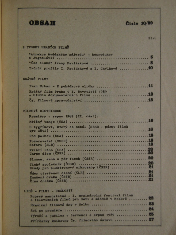ZPRAVODAJ ČESKOSLOVENSKÉHO FILMU, Č. 10/1989, **an