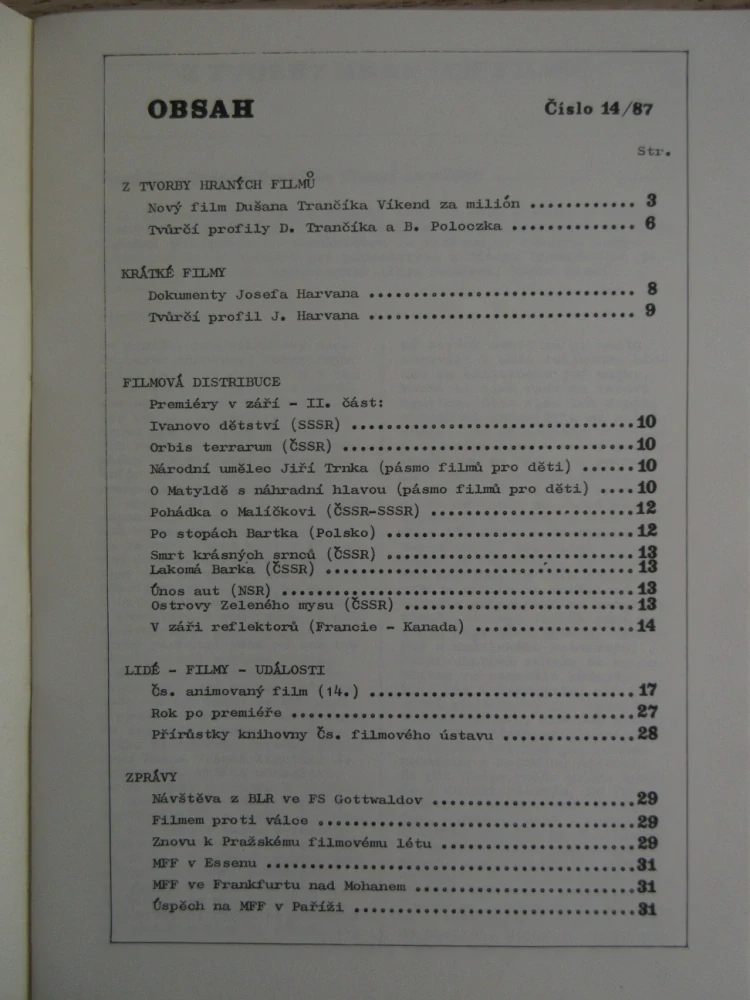 ZPRAVODAJ ČESKOSLOVENSKÉHO FILMU, Č. 14/1987, **an
