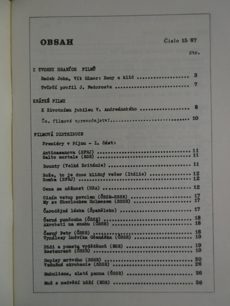 ZPRAVODAJ ČESKOSLOVENSKÉHO FILMU, Č. 15/1987, **an
