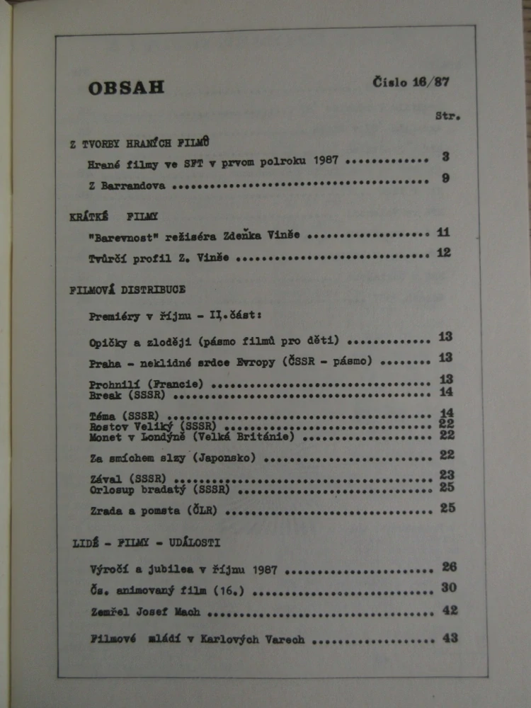 ZPRAVODAJ ČESKOSLOVENSKÉHO FILMU, Č. 16/1987, **an