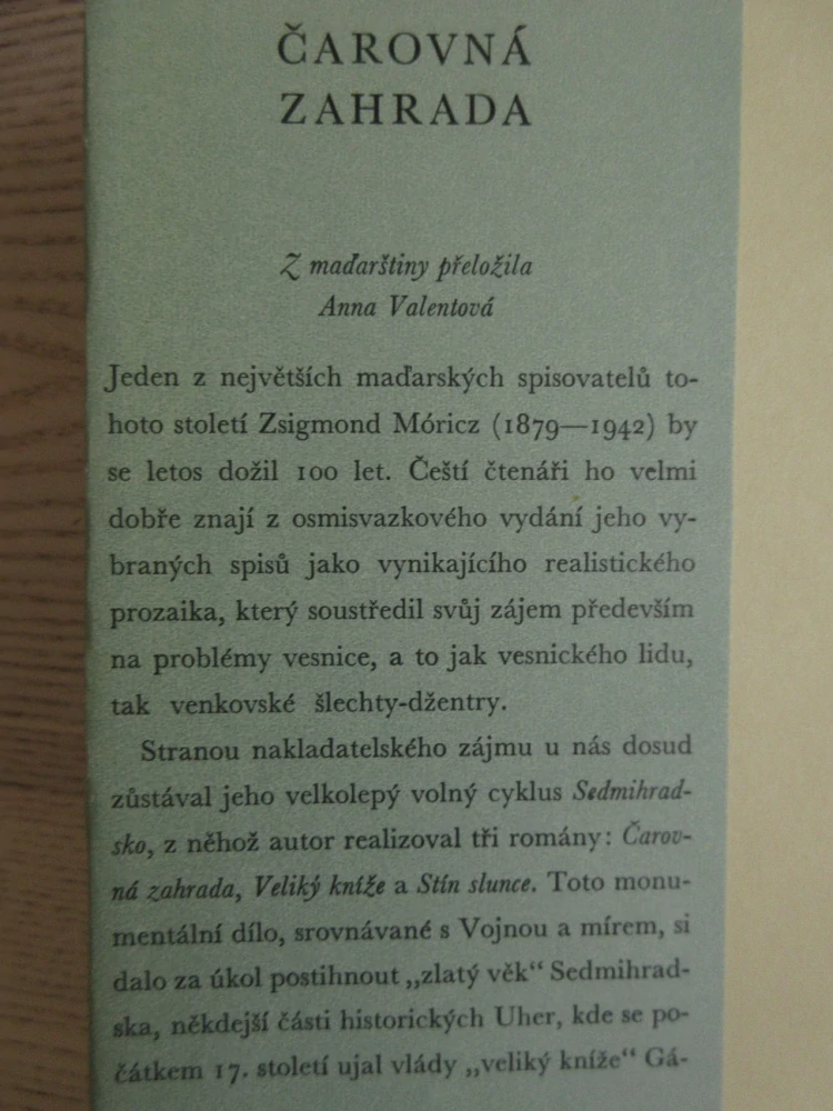 ČAROVNÁ ZAHRADA, ZSIGMOND MÓRICZ, **an