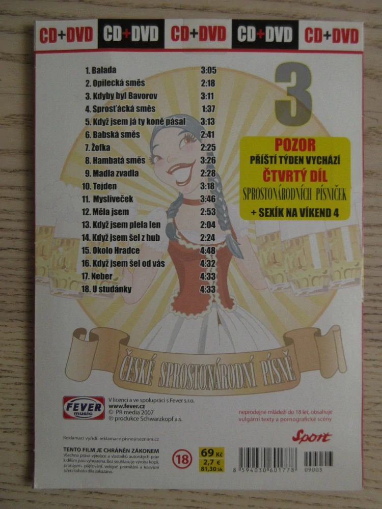 ČESKÉ SPROSTONÁRODNÍ PÍSNĚ 3 A SEXÍK NA VÍKEND, CD + DVD FILM EROTIKA