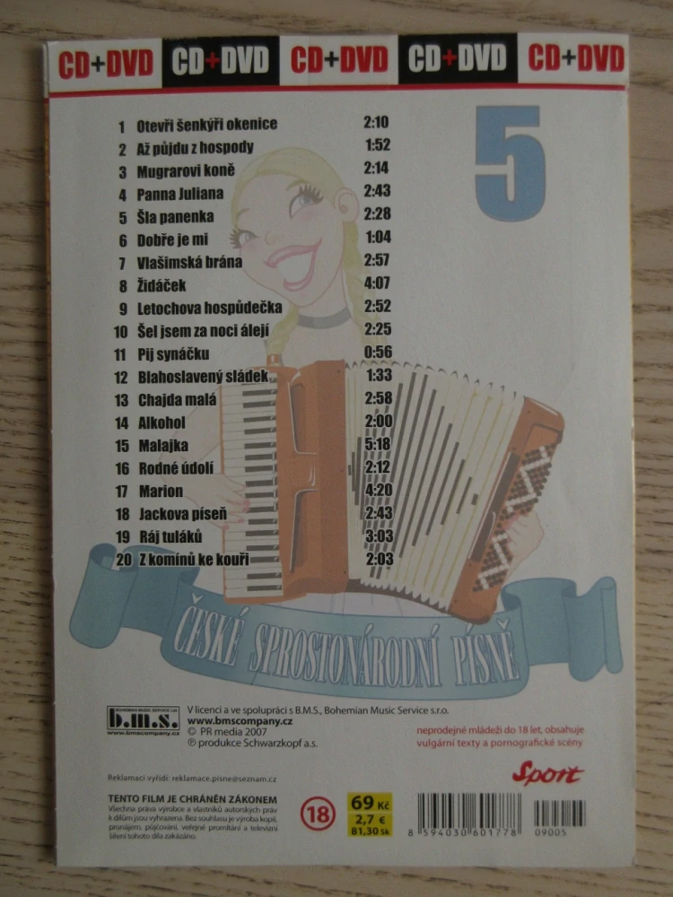 ČESKÉ SPROSTONÁRODNÍ PÍSNĚ 5 A SEXÍK NA VÍKEND 5, CD + DVD FILM EROTIKA