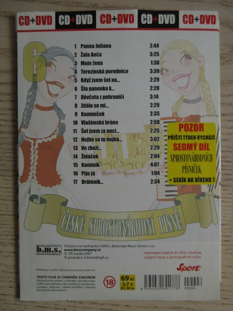 ČESKÉ SPROSTONÁRODNÍ PÍSNĚ 6 A SEXÍK NA VÍKEND 6, CD + DVD FILM EROTIKA