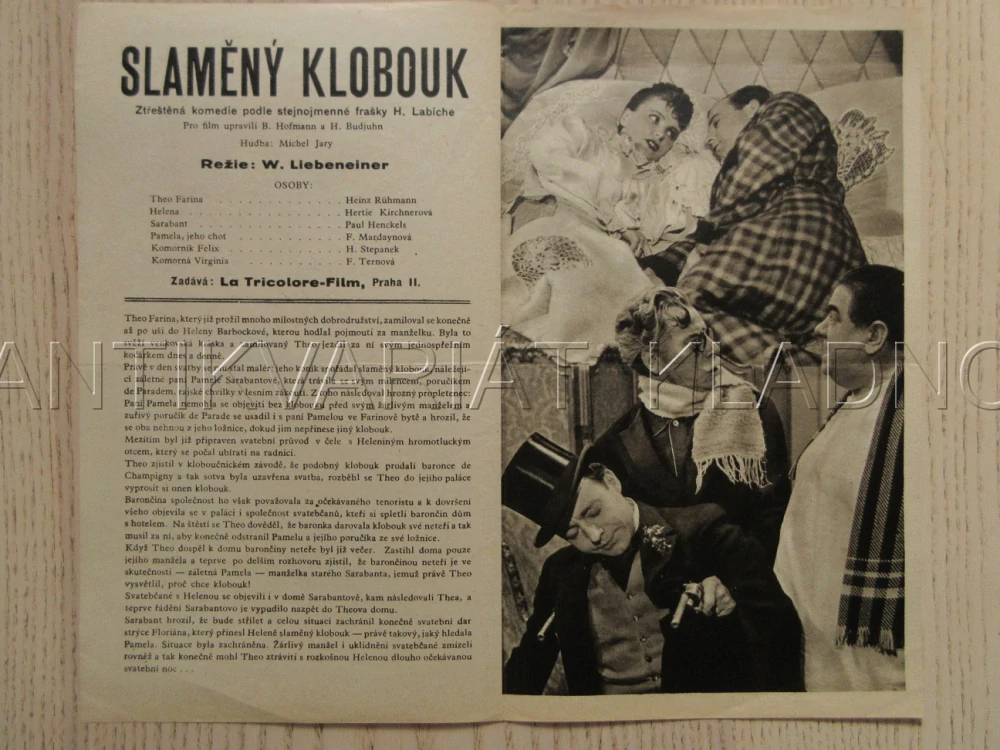 SLAMĚNÝ KLOBOUK, R: W. LIEBENEINER, H. RÜHMANN, H. KIRCHNEROVÁ, BIO PROGRAM BČA