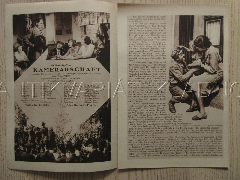 KAMARÁDI, R: G. W. PABST, D. MENDAILLE, G. CHARLIA, A. DUCRET, NĚMECKY, BIO PROGRAM ZŠ Č. 62, 1932